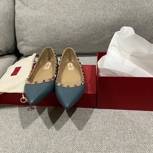 Valentino Rockstud Ballet Flat Slate Blue